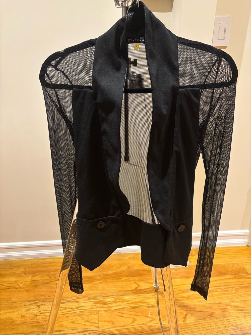 Black Mesh Shrug Jacket with Satin Lapel